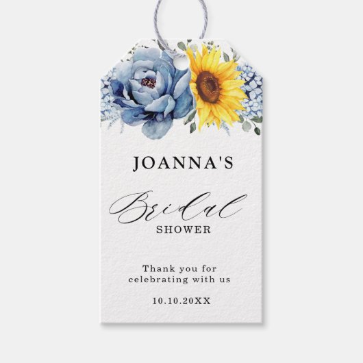 Vrijgezellenfeest van Sunflower Dusty Blue Slate P Cadeaulabel (Voorkant)