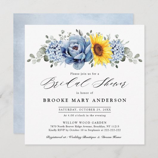 Vrijgezellenfeest van Sunflower Dusty Blue Slate P Kaart (Voorkant / Achterkant)