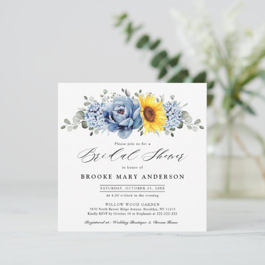 Vrijgezellenfeest van Sunflower Dusty Blue Slate P Kaart (Staand voorkant)