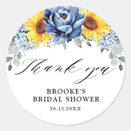 Vrijgezellenfeest van Sunflower Dusty Blue Slate P Ronde Sticker (Voorkant)