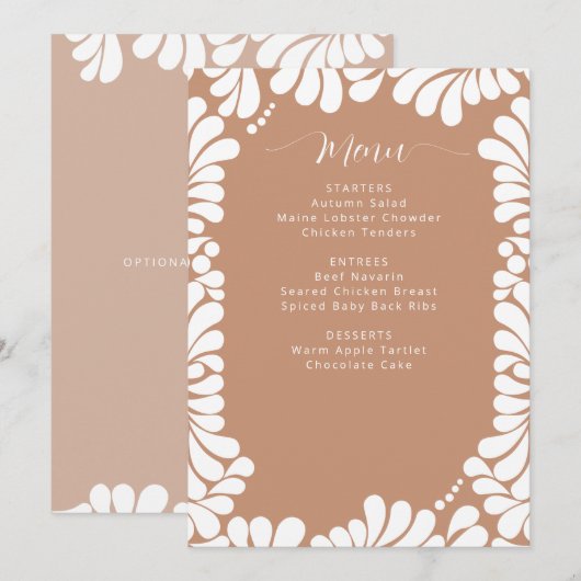 Vrijgezellenfeest van Talavera Boho Barro Menu (Voorkant / Achterkant)