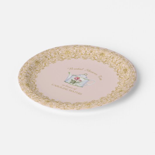 Vrijgezellenfeest van theepartij Floral roze goudg Papieren Bordje (Gekanteld)