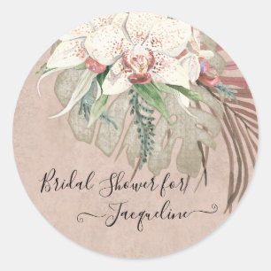 Vrijgezellenfeest van Tropisch Beach Orchid Floral Ronde Sticker