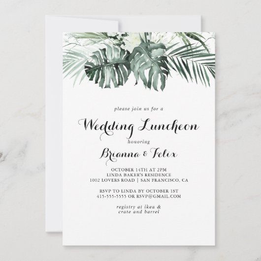 Vrijgezellenfeest van Tropische Greenery Wedding L Kaart (Voorkant)