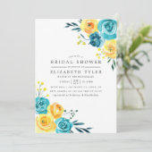 Vrijgezellenfeest van Turquoise en Yellow Floral Kaart (Staand voorkant)