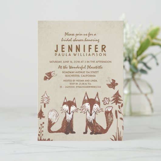 Vrijgezellenfeest van Two Foxes Woodland Kaart (Staand voorkant)