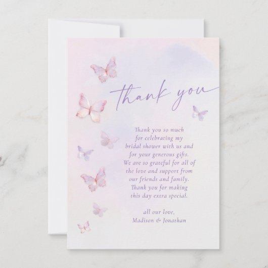 Vrijgezellenfeest van vlinder bedankkaart (Voorkant)