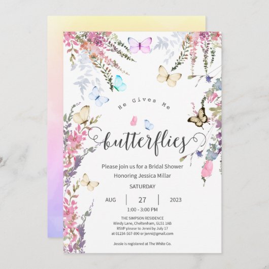 Vrijgezellenfeest van vlinder kaart (Voorkant / Achterkant)