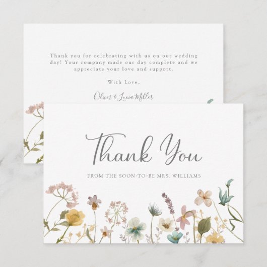 Vrijgezellenfeest van wilde bloemen bedankkaart (Voorkant / Achterkant)