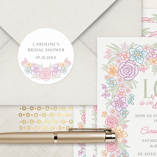 Vrijgezellenfeest van wilde bloemen ronde sticker