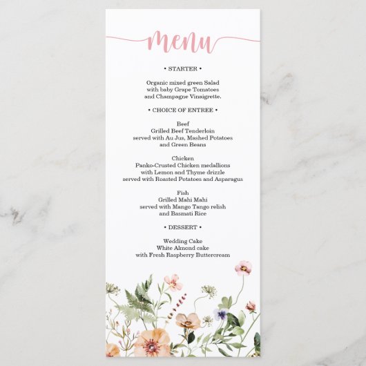 Vrijgezellenfeest van wilde bloemroze Floral Weddi Menu (Voorkant)