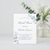 Vrijgezellenfeest van witte stoffige blauwe eucaly uitnodiging briefkaart (Staand voorkant)