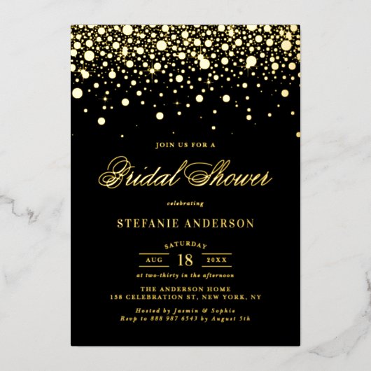 Vrijgezellenfeest van zwarte en goudolie-Confetti Folie Uitnodiging (Voorkant)