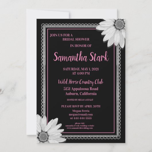 Vrijgezellenfeest van zwarte en witte Floral Kaart (Voorkant)