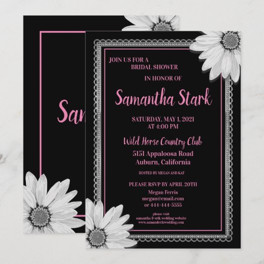 Vrijgezellenfeest van zwarte en witte Floral Kaart (Voorkant / Achterkant)