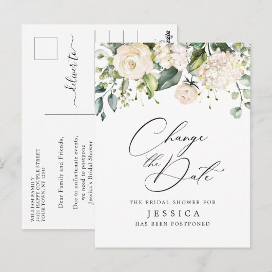 Vrijgezellenfeest Verander de datum Blush Pink Flo Briefkaart (Voorkant / Achterkant)