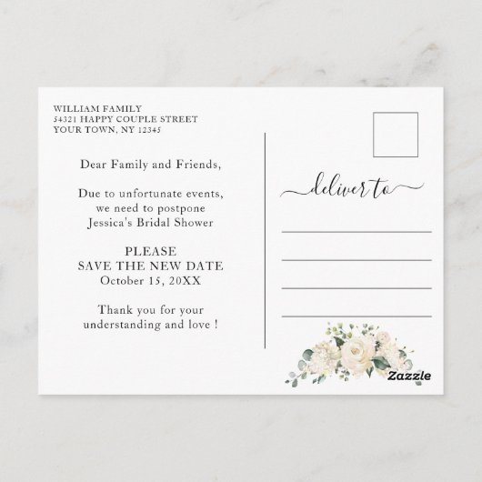 Vrijgezellenfeest Verander de datum Blush Pink Flo Briefkaart (Achterkant)