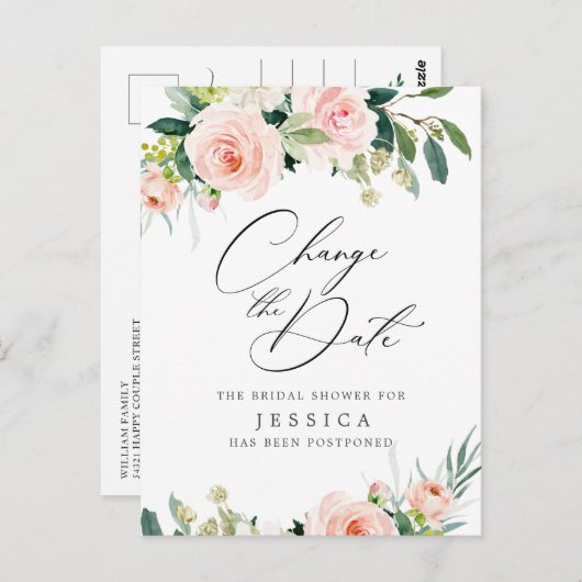 Vrijgezellenfeest Verander de datum Blush Pink Flo Briefkaart (Voorkant / Achterkant)