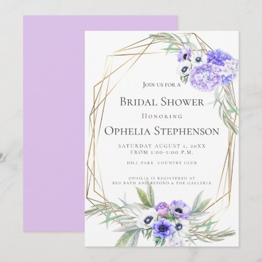 VRIJGEZELLENFEEST | Violet Anemone Floral Bouquets Kaart (Voorkant / Achterkant)