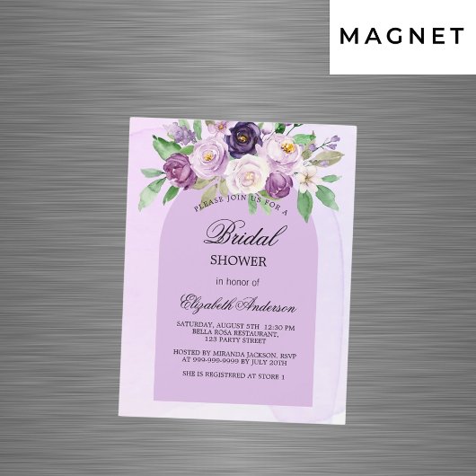 Vrijgezellenfeest violet paarse bloemboog luxe magnetische uitnodiging