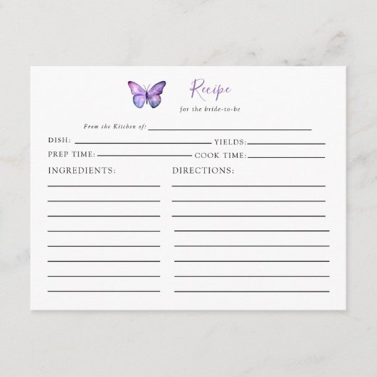 Vrijgezellenfeest Vlinder Recept Kaart Paarse Scri (Voorkant)