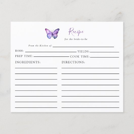 Vrijgezellenfeest Vlinder Recept Kaart Paarse Scri (Voorkant)