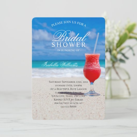 Vrijgezellenfeest voor blauwe oceaan en zandstrand kaart (Staand voorkant)