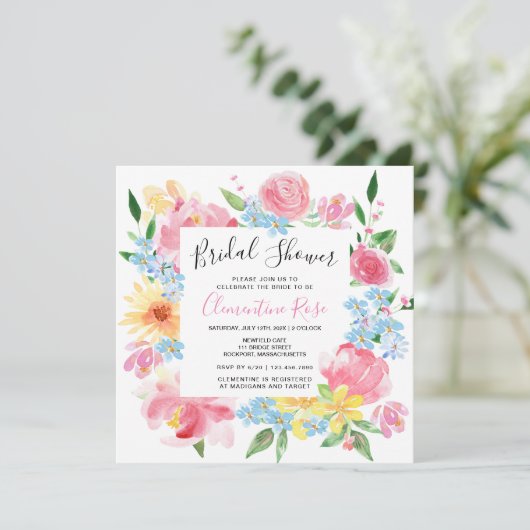 Vrijgezellenfeest voor Bright Summer Pink Floral W Kaart (Staand voorkant)