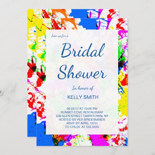 Vrijgezellenfeest voor het kleurafspatverfontwerp kaart (Voorkant / Achterkant)