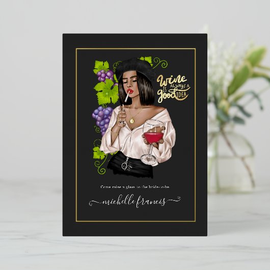 Vrijgezellenfeest voor het testen van witte wijn folie uitnodiging (Staand Voorkant)