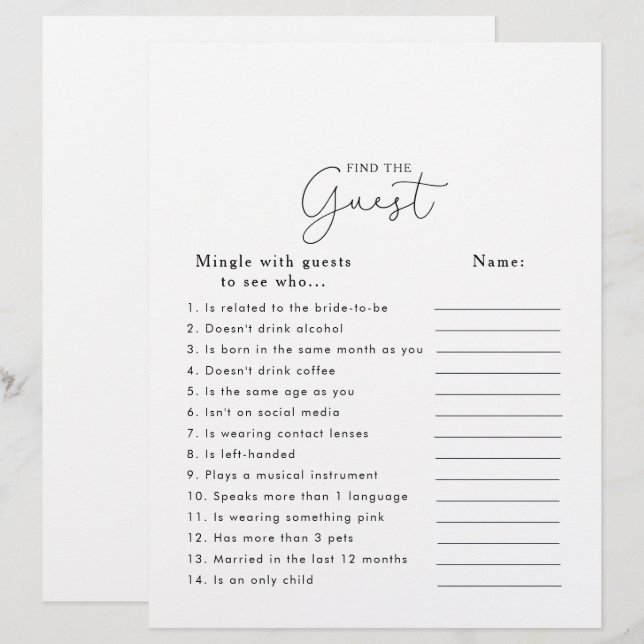 Vrijgezellenfeest voor kalligrafie Zoek het gastsp (Voorkant / Achterkant)