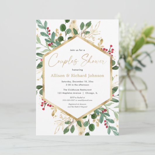 Vrijgezellenfeest voor kerstgroengouden paren kaart (Staand voorkant)