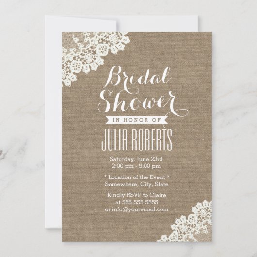 Vrijgezellenfeest voor  Lace Corner Burlap Kaart (Voorkant)