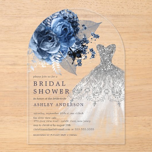 Vrijgezellenfeest voor marineslag en zilveren Flor Acryl Uitnodigingen (Voorkant)