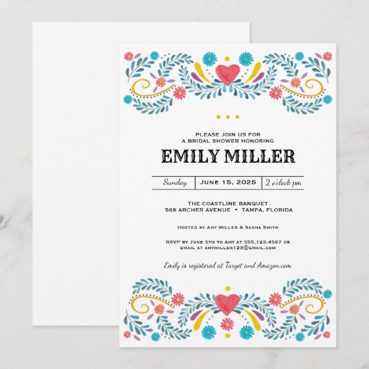 Vrijgezellenfeest voor Mexicaans Folk Floral Embro Kaart (Voorkant / Achterkant)