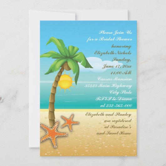 Vrijgezellenfeest voor strandbruiloft met palmbome kaart (Voorkant)