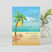 Vrijgezellenfeest voor strandbruiloft met palmbome kaart (Staand voorkant)