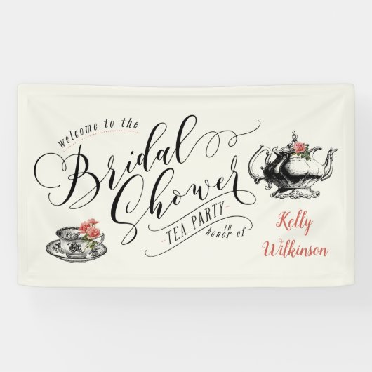  Vrijgezellenfeest voor Typografie Tea Party Spandoek (Horizontaal)