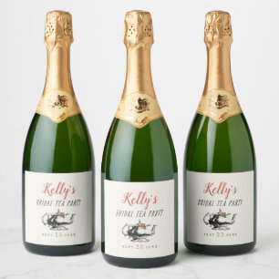 Vrijgezellenfeest voor Typografie Tea Party Sparkling Wijnetiket