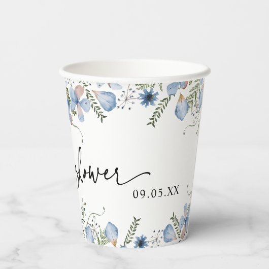 Vrijgezellenfeest voor usty Blue Florals Papieren Bekers (Achterkant)