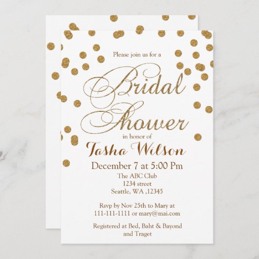 vrijgezellenfeest voor witte en goudglitter kaart (Voorkant / Achterkant)