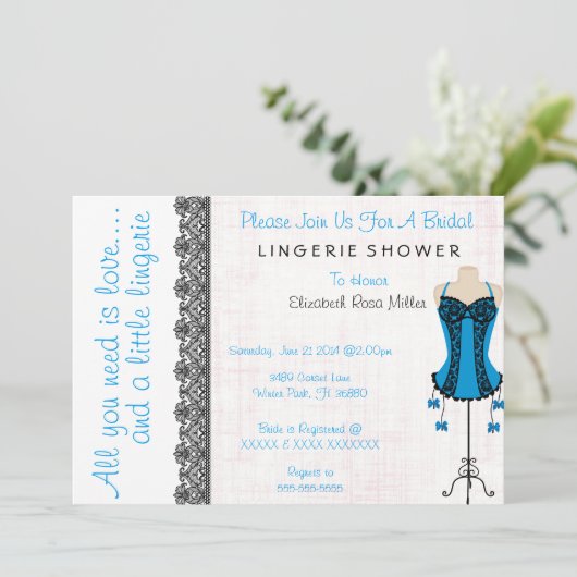 Vrijgezellenfeest voor zwarte en blauwe corset lin kaart (Staand voorkant)