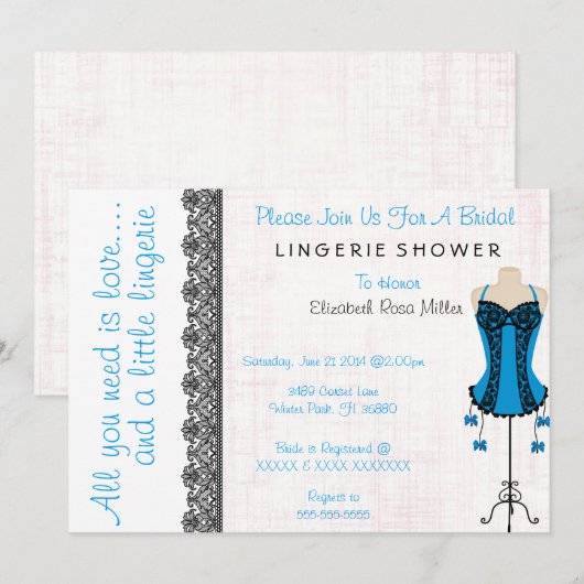 Vrijgezellenfeest voor zwarte en blauwe corset lin kaart (Voorkant / Achterkant)