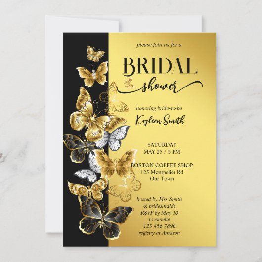 Vrijgezellenfeest voor zwarte en goudvlinders kaart (Voorkant)