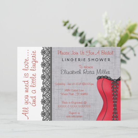 Vrijgezellenfeest voor zwarte en rode corset linge kaart (Staand voorkant)