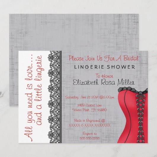 Vrijgezellenfeest voor zwarte en rode corset linge kaart (Voorkant / Achterkant)