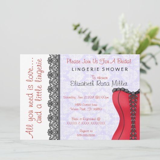 Vrijgezellenfeest voor zwarte en rode corset linge kaart (Staand voorkant)