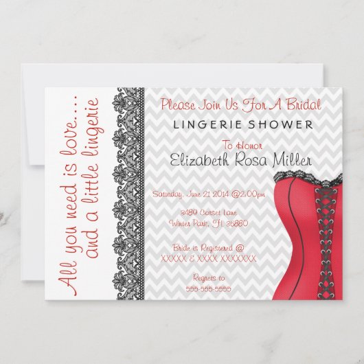 Vrijgezellenfeest voor zwarte en rode corset linge kaart (Voorkant)