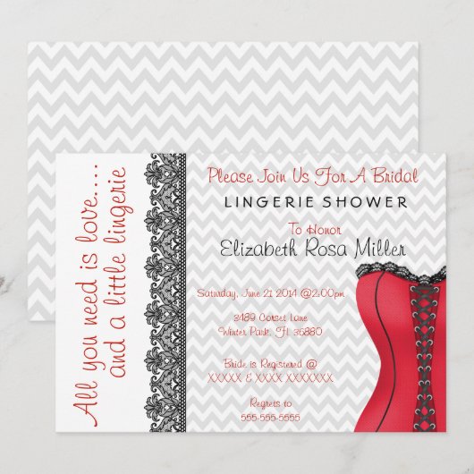 Vrijgezellenfeest voor zwarte en rode corset linge kaart (Voorkant / Achterkant)