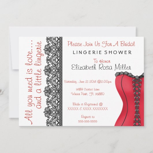 Vrijgezellenfeest voor zwarte en rode corset linge kaart (Voorkant)